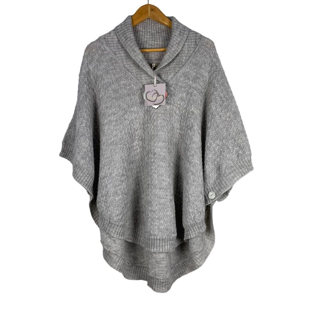 Bianca B Alpaca Mohair Wool‎ Blend Grey Cable Knit Poncho Size S/M NEW